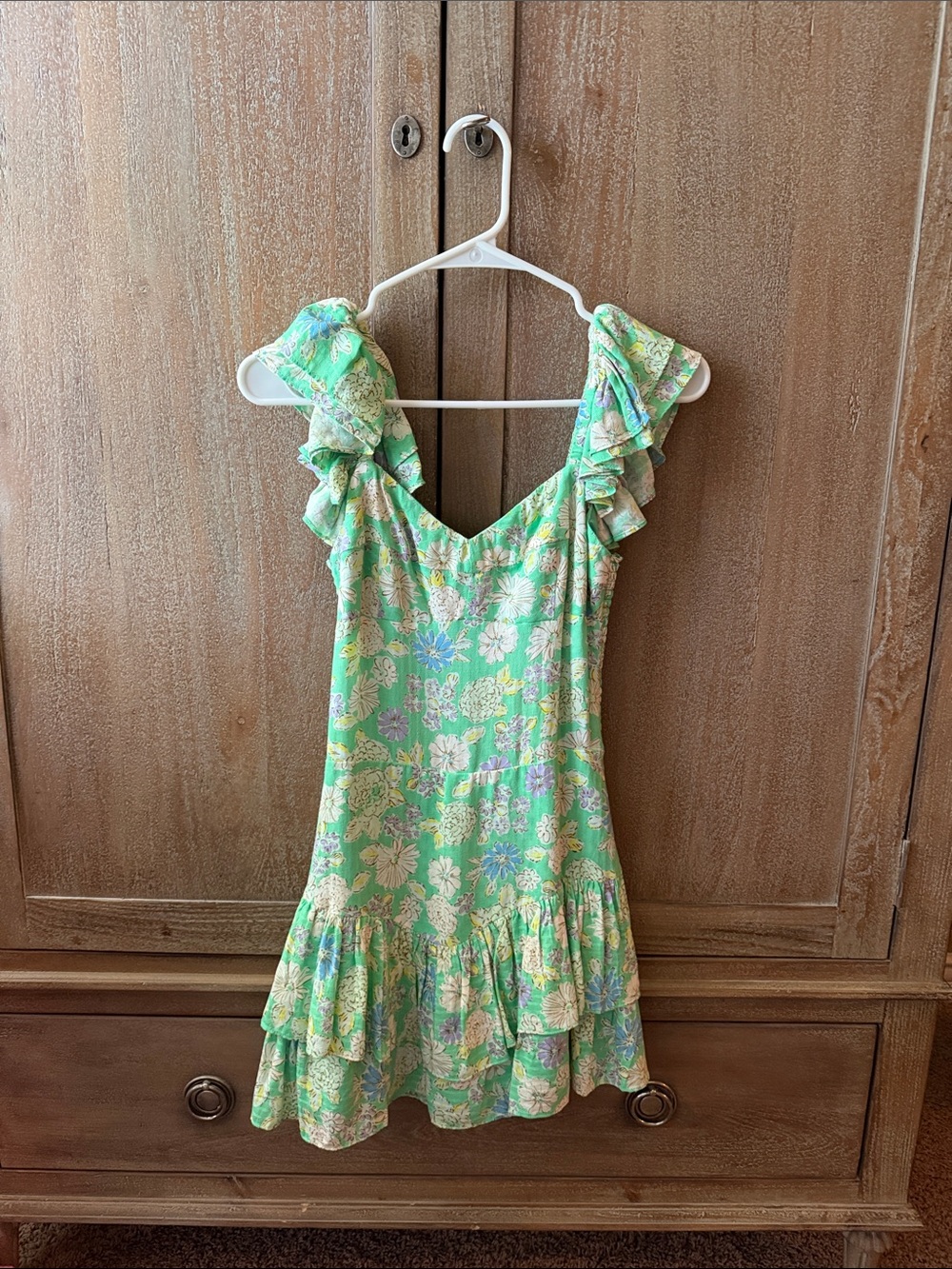 Sky To Moon Green Floral Ruffle Sundress